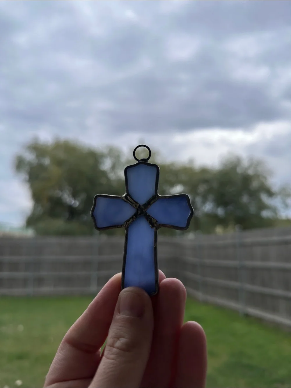 Blue Stained Glass Cross and Diamond Pendant Set - Unbranded
